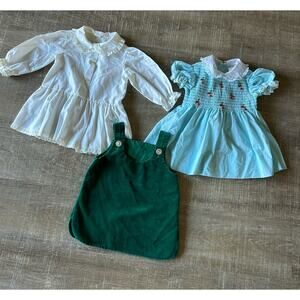 Vintage Fawn Togs Baby Girl Dresses 24 mo BUNDLE Floral smocked romper Doll EUC
